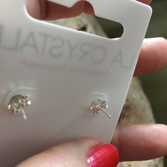 Girls Swarovski Sterling Silver Crown Ear Studs - Picture 4 of 4